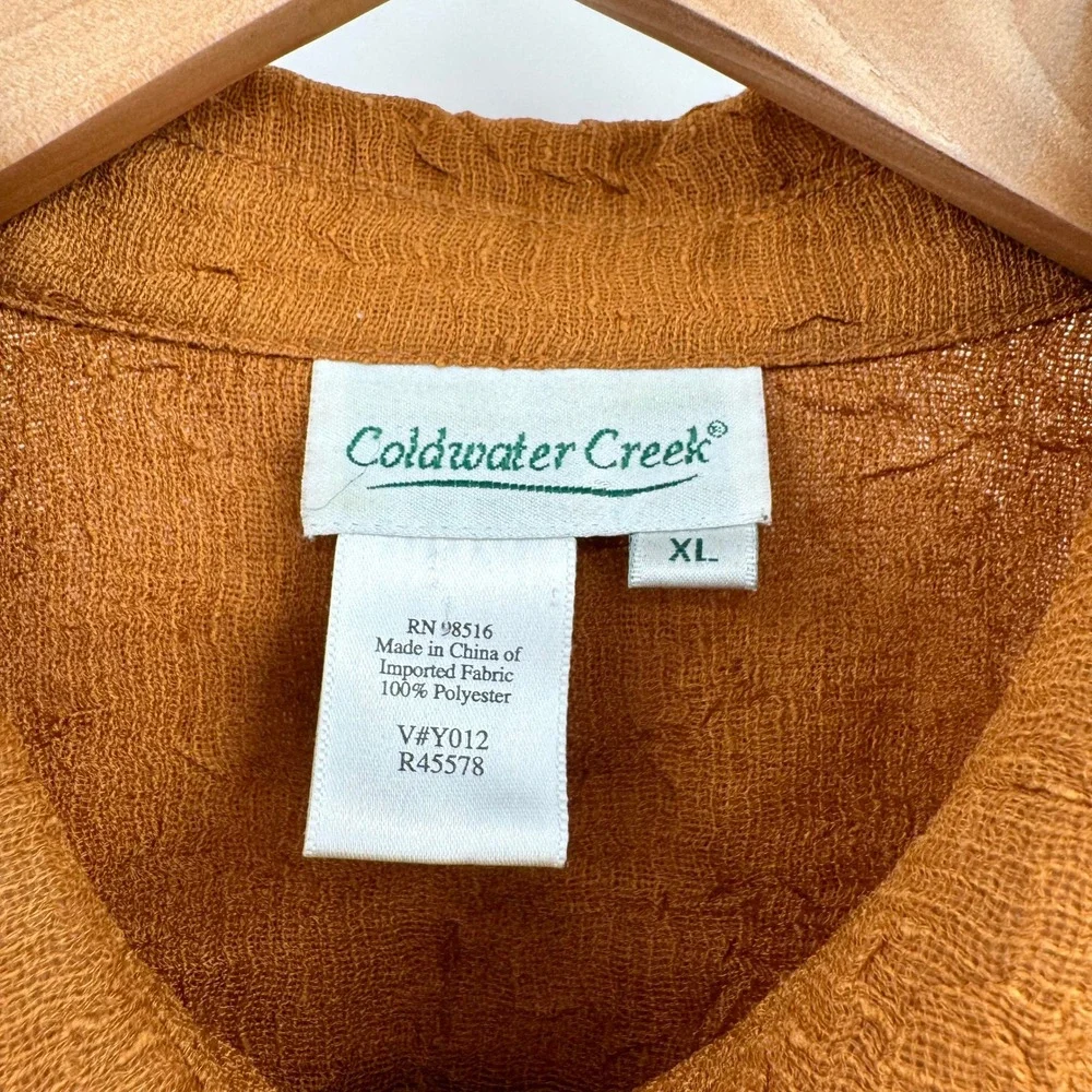 Coldwater Creek‎ Amber Sheer 3/4 Sleeve Textured Button Up Blouse Women's XL - Picture 12 of 13